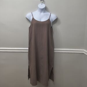 Pure Match Brown 100% Linen Sleeveless Dress L Minimalist Casual Summer Work